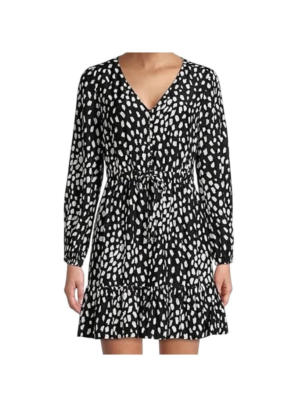 Vineyard Vines Black White Spotted Tie-Waist Ruffle Preppy Mini Dress Size XS